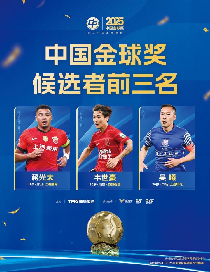 世界杯高清比赛直播地址-2025中国金球奖候选前三公布：蒋光太、韦世豪、吴曦